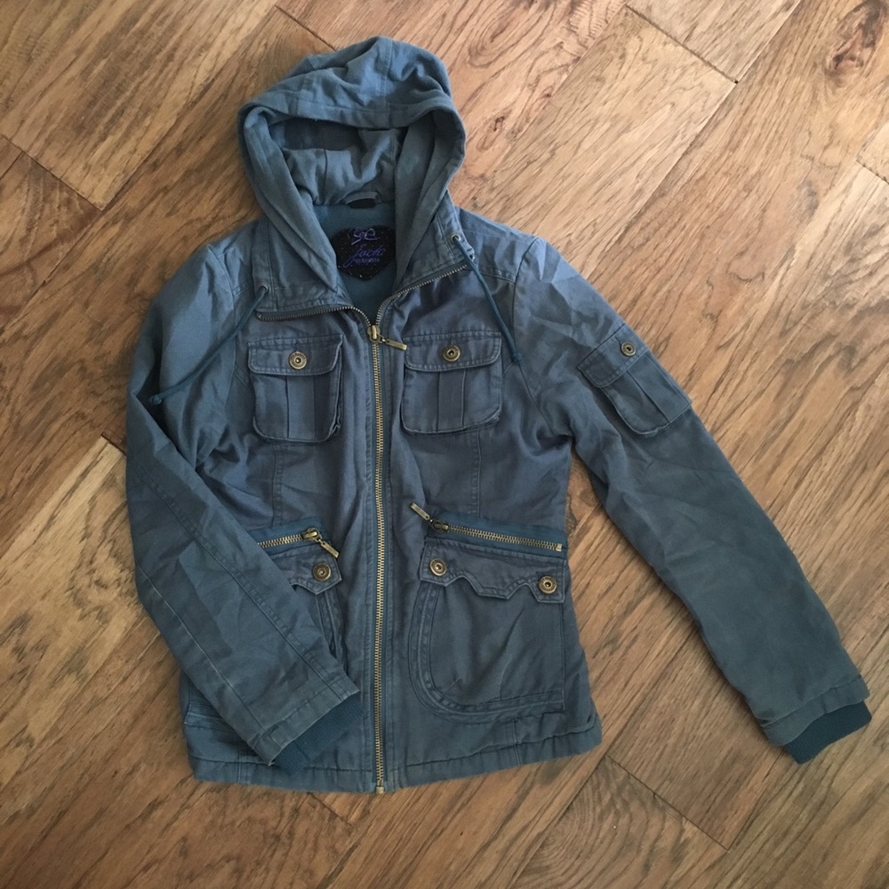 BB Dakota Blue Hooded Fleece Lined Cargo Jacket